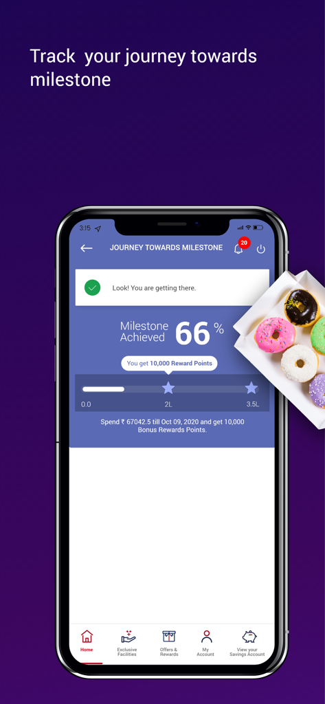 RBL MyCard - RBL MyCard app screenshot showing the rewards milestone tracker with 66 percent progress