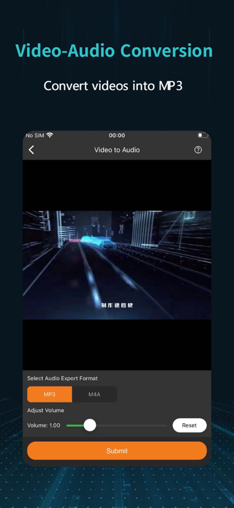 OpenCut - OpenCutアプリのインターフェース。MP3またはM4Aオーディオ形式に動画ファイルを変換します。