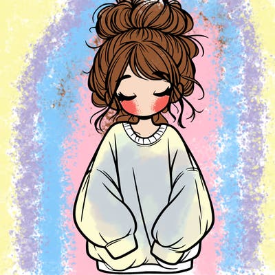 girl with baggy sweatshirt and messy bun
