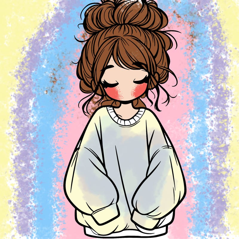 girl with baggy sweatshirt and messy bun