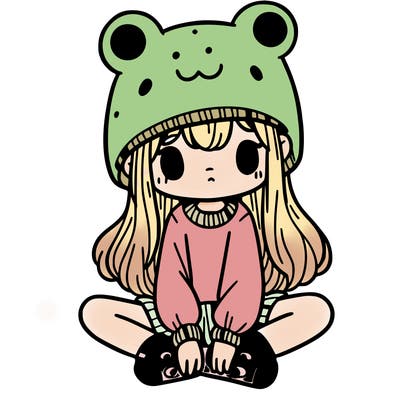 a girl wearing a frog hat and some frog socks