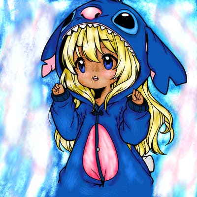 anime girl in a stitch onsie