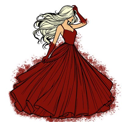realistic woman with dress flowing in the wind