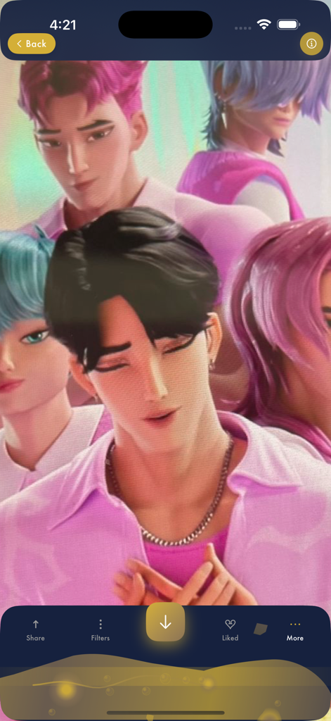 K-Pop wallpapers - A preview of a K-Pop idol group wallpaper within the app interface showing download and share options