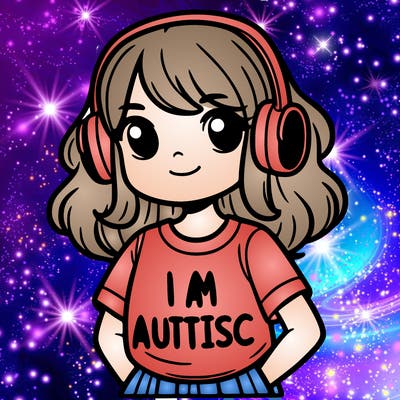 girl with shirt that says i am autistic and wearing headphones