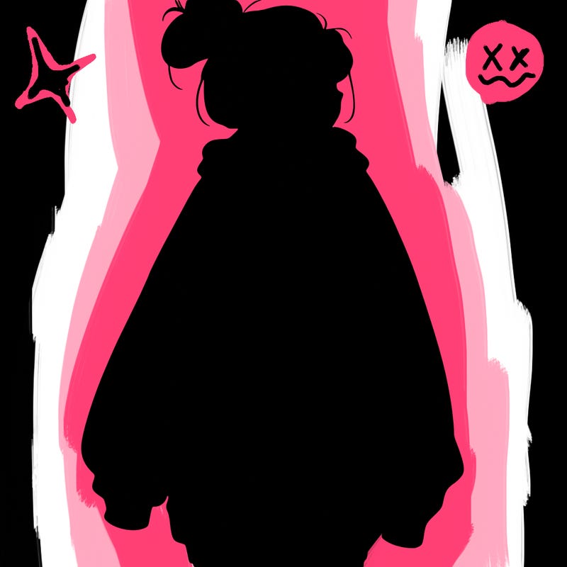 realistic girl with a oversized sweatshirt on and a bun