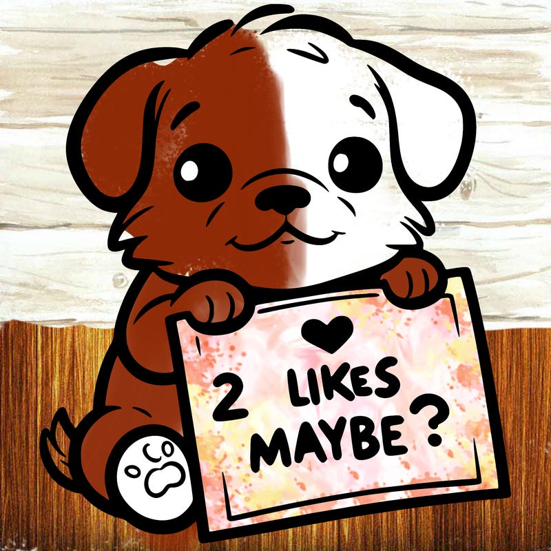 a puppy holding a sign that says 2 likes maybe?