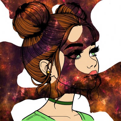realistic girl with buns on the top of her head