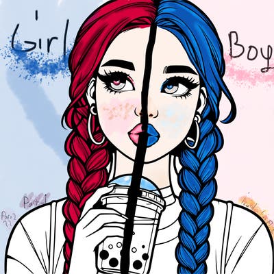 realistic girl with braided hair drinking boba