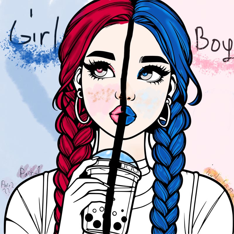 realistic girl with braided hair drinking boba