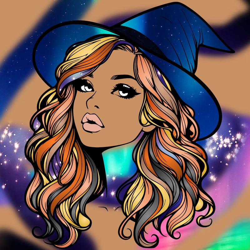 realistic witch girl with wavy hair and lips