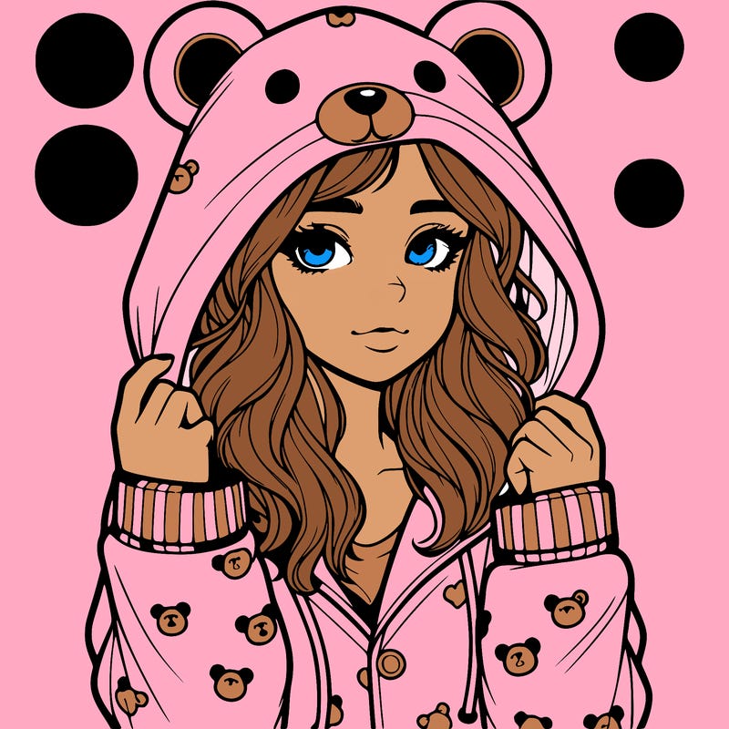 realistic girl in a animal pjs hoodie
