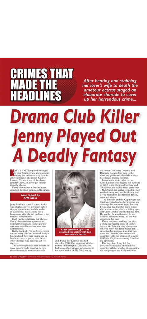 Uma página digital da revista True Detective com uma manchete sobre o caso Jennifer Cupit