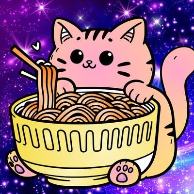 cat with ramen