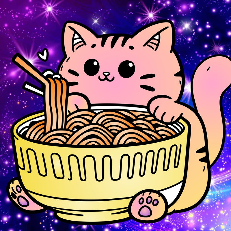 cat with ramen