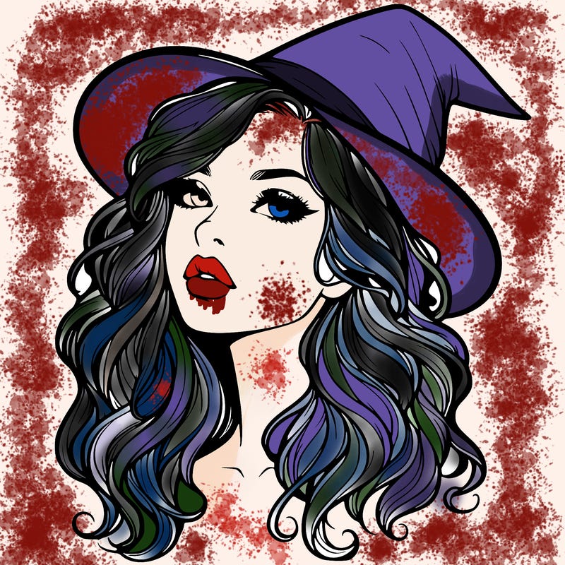 realistic witch girl with wavy hair and lips