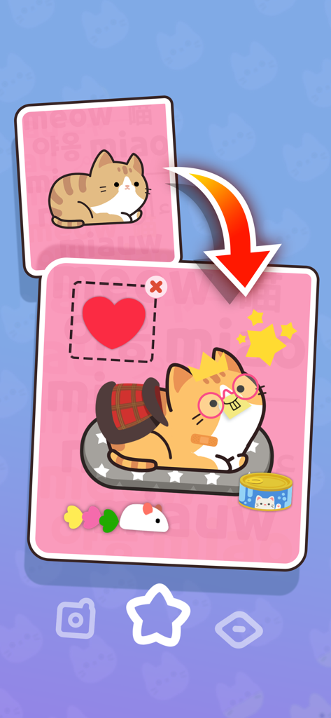 Push Push Cat - A ginger cat being dressed up with a crown and glasses in Push Push Cat.