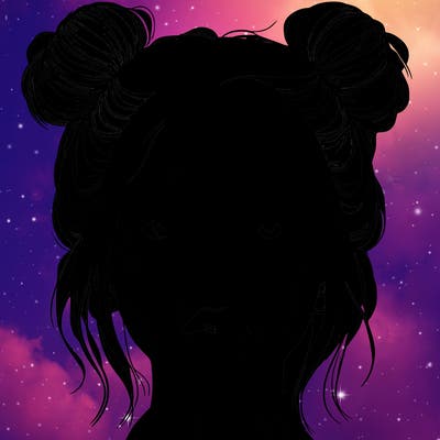 realistic girl with two buns on her hair and lips