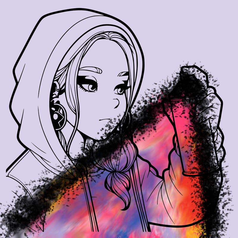 a realistic girl, spray painting