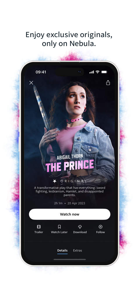 Nebula App-Oberfläche, die einen exklusiven Originaltitel mit einer Schaltfläche 'Jetzt ansehen' anzeigt