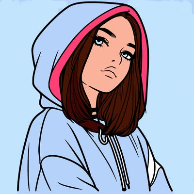 a realistic girl in a hoodie
