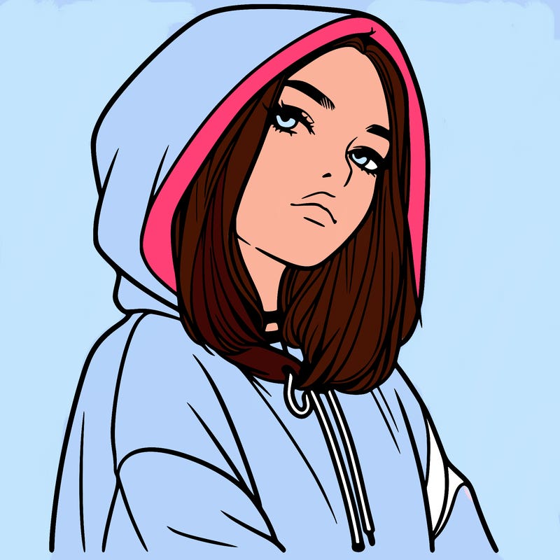 a realistic girl in a hoodie