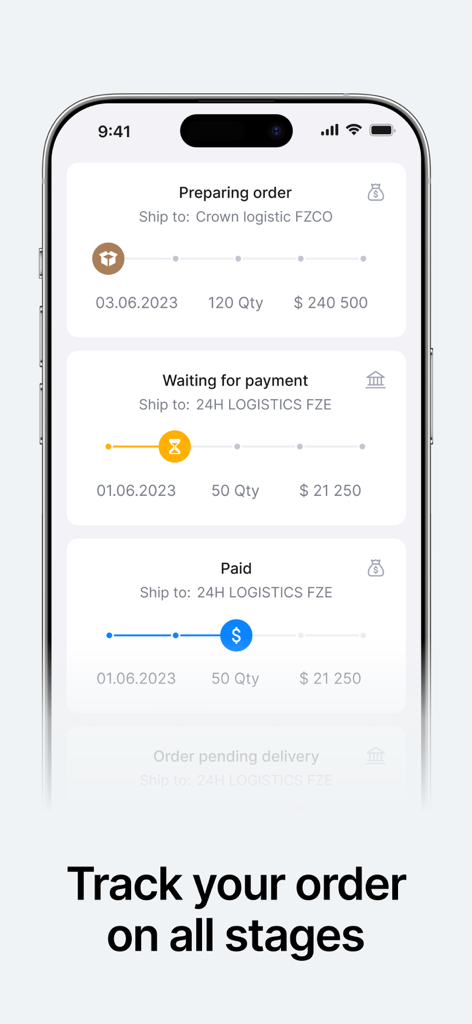Fimex - Seguimiento de pedidos de electrónica al por mayor en cada etapa en la aplicación Fimex