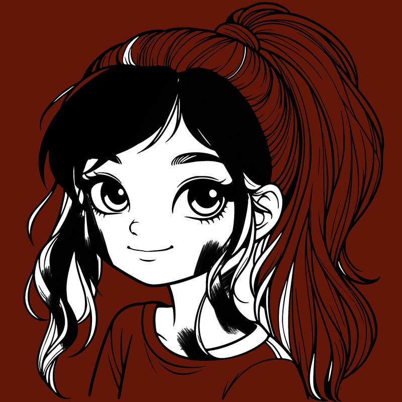 realistic girl with ponytail