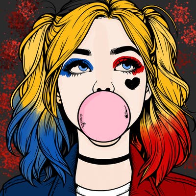 realististic girl blowing bubble -gum