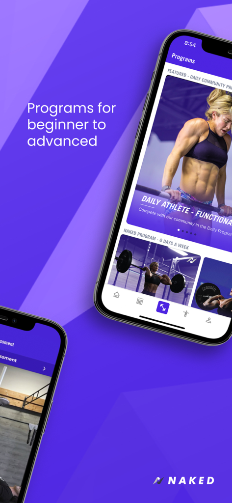 Naked Training - Interfaz de la aplicación móvil Naked Training mostrando una variedad de programas de fitness para todos los niveles