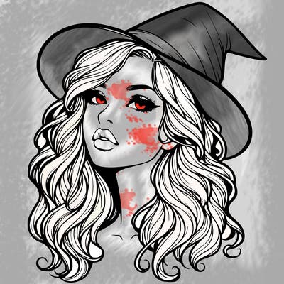 realistic witch girl with wavy hair and lips