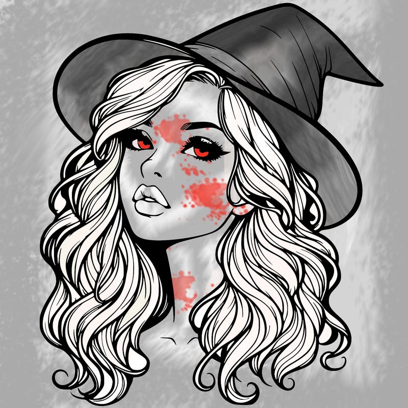 realistic witch girl with wavy hair and lips