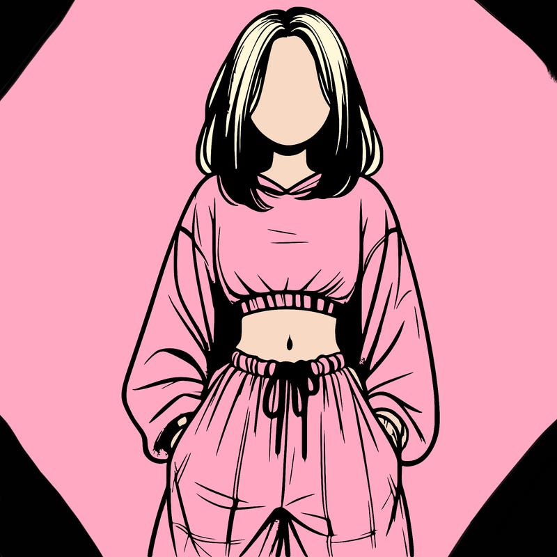 realistic girl faceless with baggy pants and a crop top