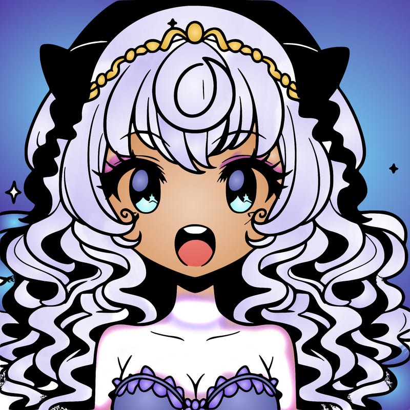 a night princess with curly hair and very beautiful with a mouth in anime