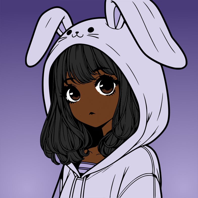 realistic girl wearing a bunny hoodie
