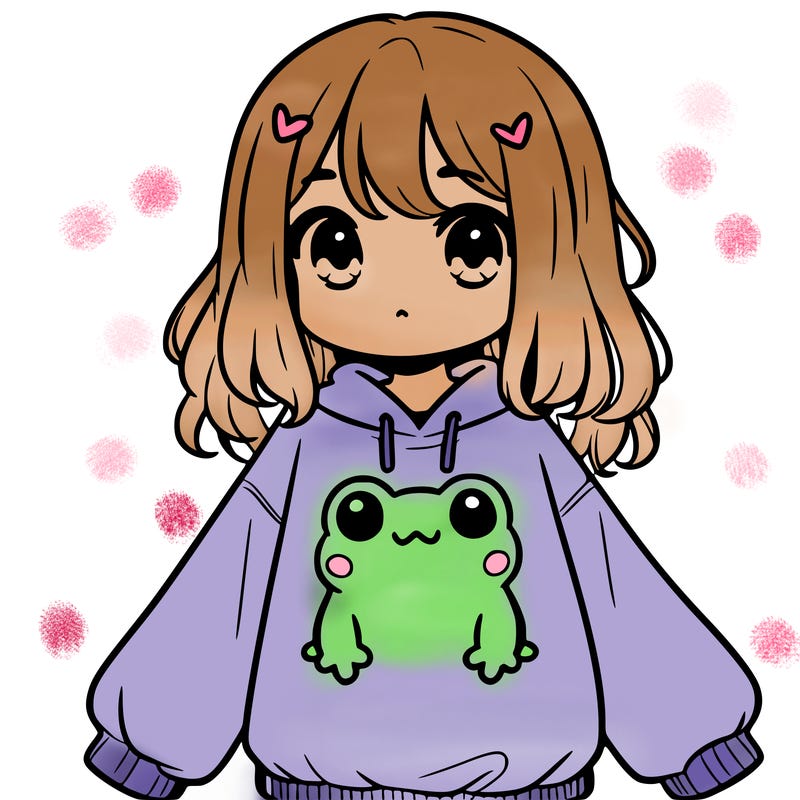 girl wearing frogging sweatshirt