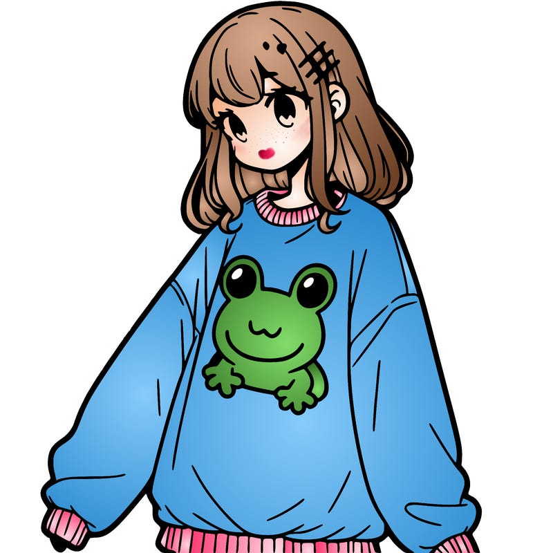 girl wearing frogging sweatshirt