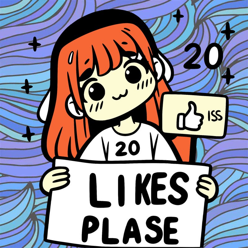 girl holding sing that says 20 likes please