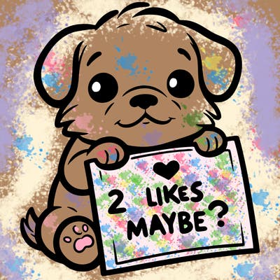 a puppy holding a sign that says 2 likes maybe?