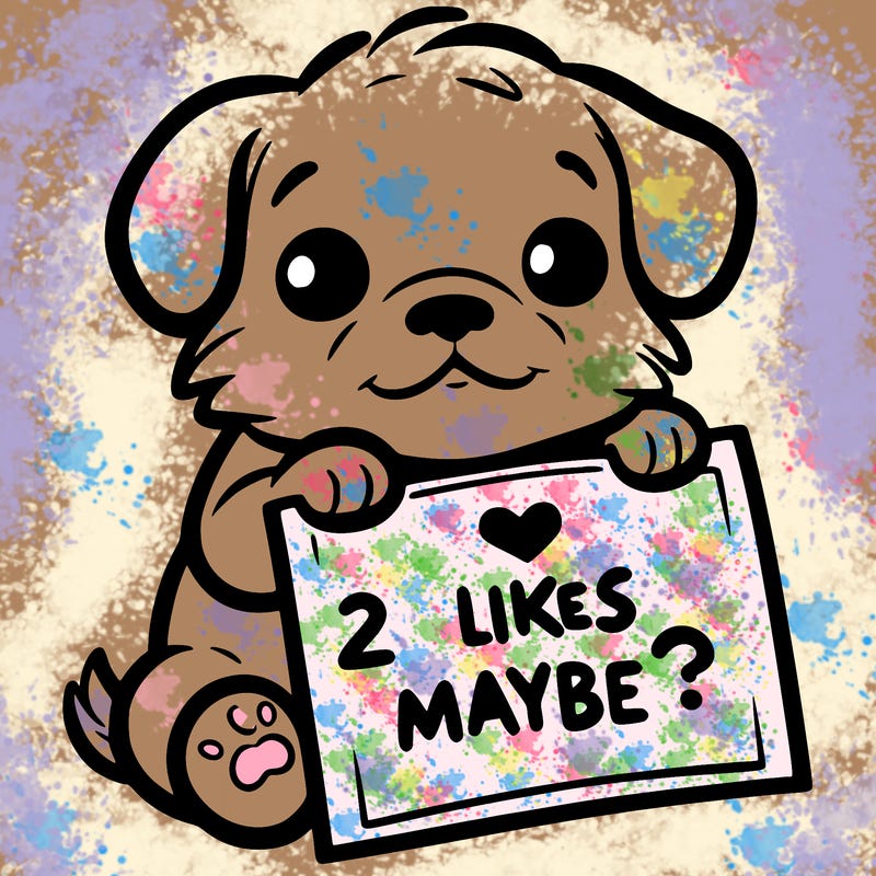 a puppy holding a sign that says 2 likes maybe?
