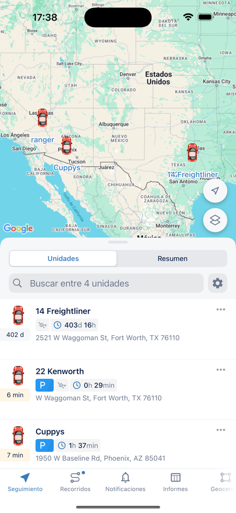 Echtzeit-Fahrzeugverfolgungs-Dashboard mit Karte und Einheitenstatus