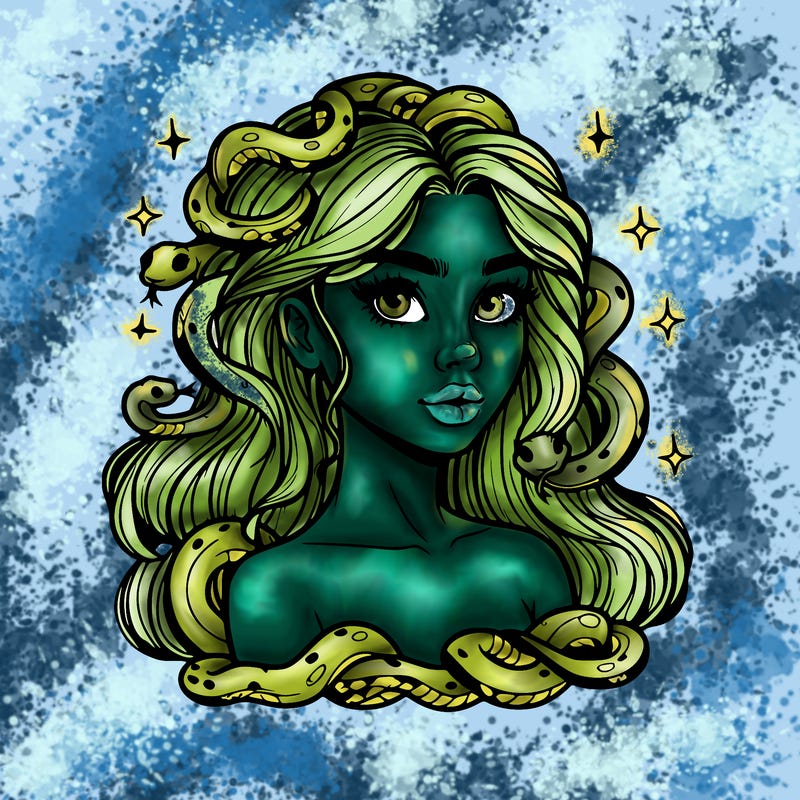 realistic girl with snakes as hair