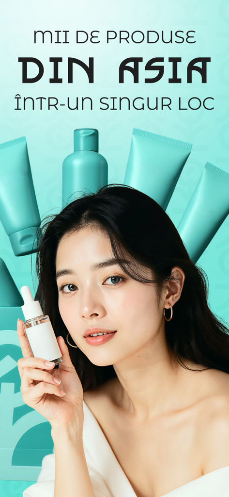 Kokiko美容アプリのためにスキンケアスポイトボトルを持つアジア人女性