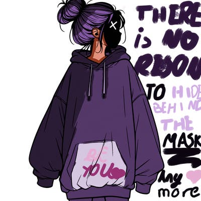 realistic girl with a oversized sweatshirt on and a bun