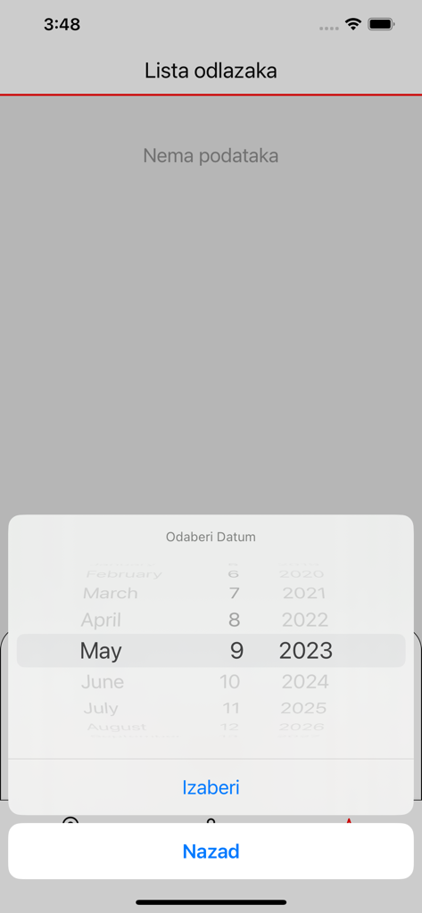 Date picker on the attendance list screen of the Spotted RS fitness facility app