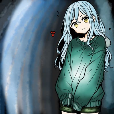 manga teen girl  in a sweater and baggy pants