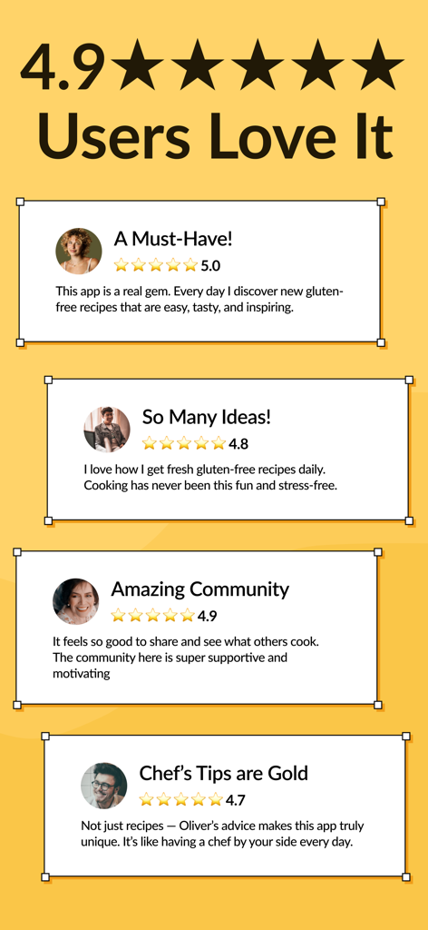 Olivers Gluten Free World - Testimonios de clientes y una calificación de 4.9 estrellas para la aplicación Oliver's Gluten Free World