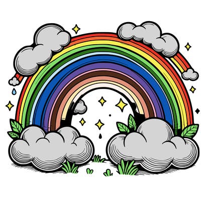 realistic rainbow and clouds