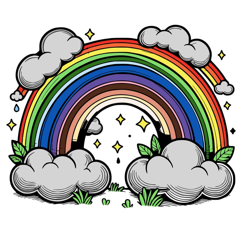 realistic rainbow and clouds