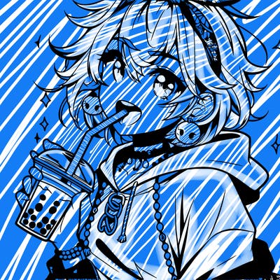 hot baddie anime girl drinking boba and biting the straw